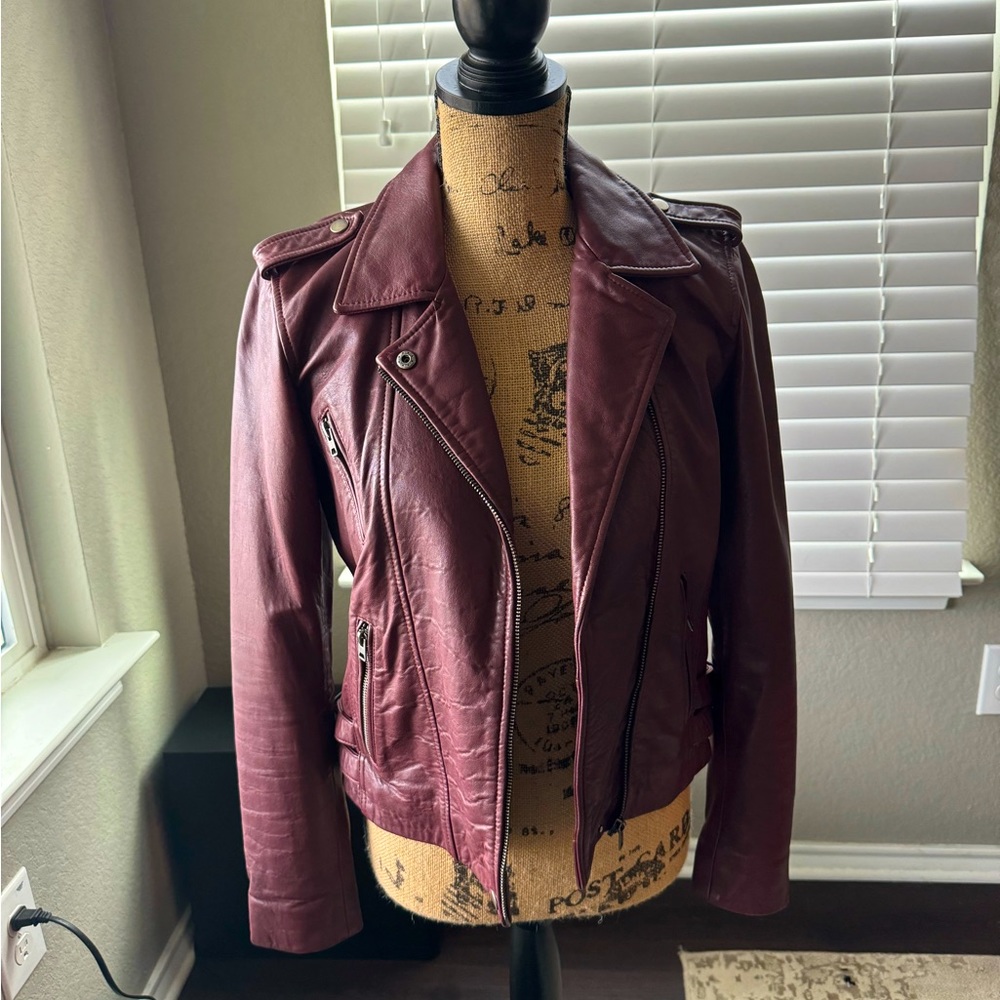 Lucky Brand Burgundy Leather Moto Jacket